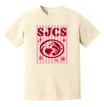 Load image into Gallery viewer, SJCS Striped Comfort Color Tee (Wall Print #68)