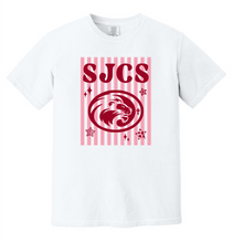 Load image into Gallery viewer, SJCS Striped Comfort Color Tee (Wall Print #68)