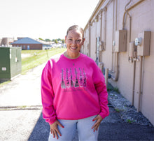 Load image into Gallery viewer, Pink Witch's Brooms Breast Cancer Support Crewneck Sweatshirt